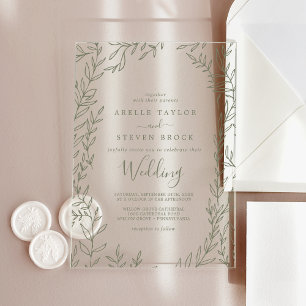 Invitations En Acrylique Vert feuille minimal verdure Élégant Mariage Boho