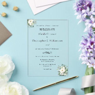 Invitations En Acrylique Vert floral blanc Mariage traditionnel