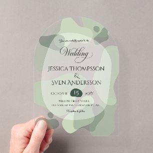 Invitations En Acrylique Vert organique Mariage Abstrait géométrique