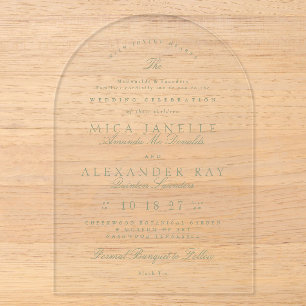 Invitations En Acrylique Vert sauge Élégante Calligraphie Mariage Formel