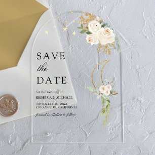 Invitations En Acrylique Vert sauge et ivoire floral lune mariage carte de 