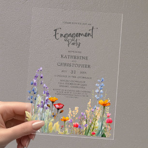 Invitations En Acrylique Vibrant Fleur sauvage Engagement Party Élégant cla