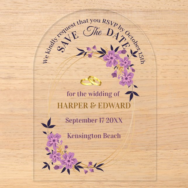 Invitations En Acrylique Vibrant Gras Mariage Fleur sauvage Enregistrer La  (Recto)
