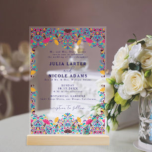 Invitations En Acrylique Vibrant mexicaine Fiesta Style Mariage arc-en-ciel