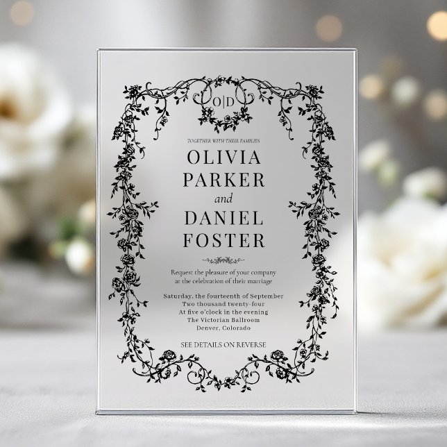 Invitations En Acrylique Victorian Black Wedding Monogram (Créateur téléchargé)