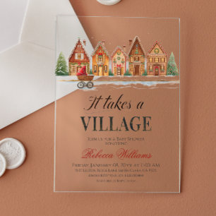 Invitations En Acrylique Village Rustique de Poussette Maisons Bébé Shower