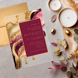 Invitations En Acrylique Vin rouge Mariage Abstrait Sparkling ID1018