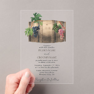Invitations En Acrylique Vin rustique Barrel Vignoble Mariage