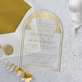 Invitations En Acrylique Vintage Art Déco or Unique Retro Arch Mariage