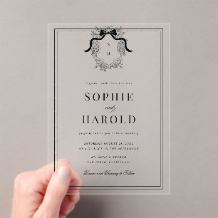Invitations En Acrylique Vintage Français Crest Coquette Bow Monogram Maria
