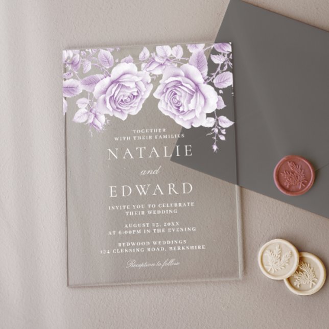 Invitations En Acrylique Vintage Lavender Purple Rose Mariage (Créateur téléchargé)