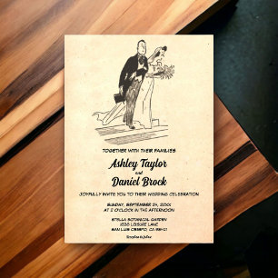 Invitations En Acrylique Vintage Retro Just Marié Couple Mariage de bande d