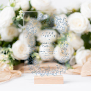 Invitations En Acrylique Vintage Victorian Blue Baroque Line Mariage d'art