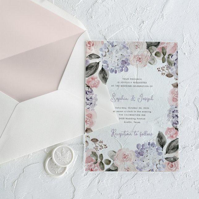 Invitations En Acrylique Vintage Watercolor Flowers | Wedding (Créateur téléchargé)