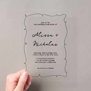 Invitations En Acrylique Vintage Whimsical Black Bordure et Mariage de scri