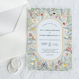 Invitations En Acrylique Vintage Wildflower Fern Dusty Blue Wedding