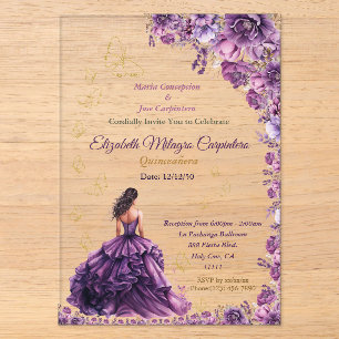 Invitations En Acrylique Violet violet Lilac Lavender Mauve Quinceañera