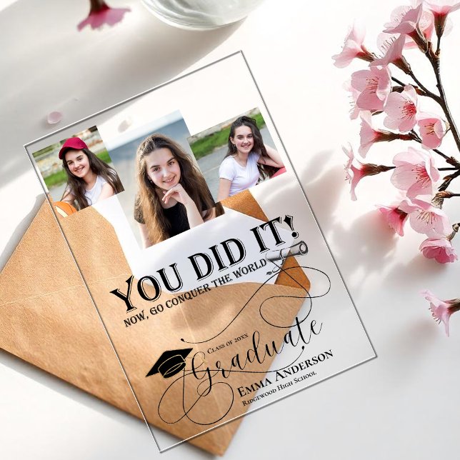 Invitations En Acrylique Vous L'Avez Fait Acrylique Multi Photo Grad Faire- (You Did It Acrylic Multi Photo Grad Announcement)
