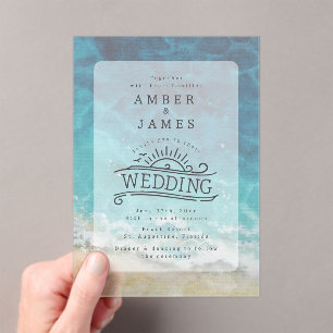 Invitations En Acrylique Watercolor Beach Shore Line Art Mariage