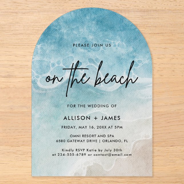 Invitations En Acrylique Watercolor Beach Sur La Plage Mariage (Recto)