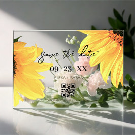 Invitations En Acrylique Watercolor Sunflowers Wedding Save the date card