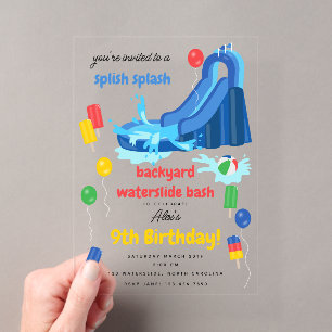 Invitations En Acrylique Waterslide Enfants Eté Splish Splash Anniversaire