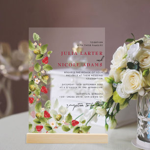 Invitations En Acrylique Wedding shower de fraise Fleur sauvage doux