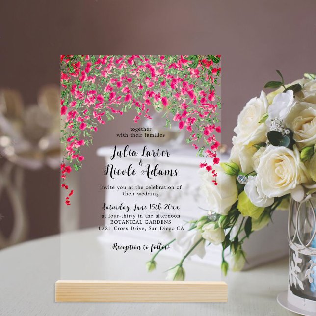 Invitations En Acrylique Wedding shower forestier tropical des Bougainvilli (Créateur téléchargé)