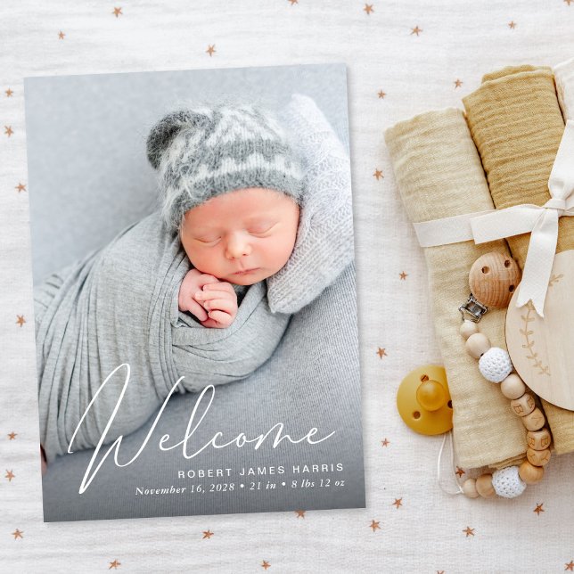 Invitations En Acrylique Welcome Photo Script Acrylic Birth Announcement (Créateur téléchargé)