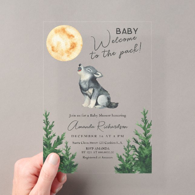 Invitations En Acrylique Welcome to the pack! Wolf Baby Shower (In situ (ordinateur de poche))