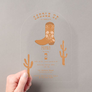 Invitations En Acrylique Western Country Cowboy Bottes Saddup Anniversaire