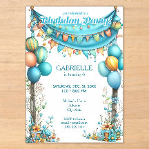 Whimsical Fun Teal Birthday 