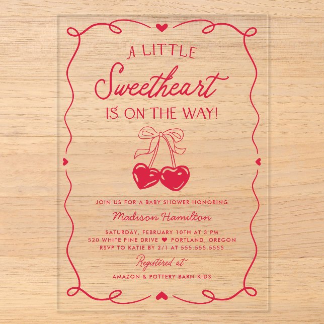 Invitations En Acrylique Whimsical Little Sweetheart Valentines Baby Shower (Recto)