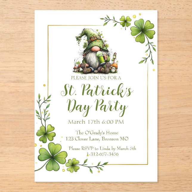 Invitations En Acrylique Whimsical St. Patrick’s Day Celebration Invite  (Recto)