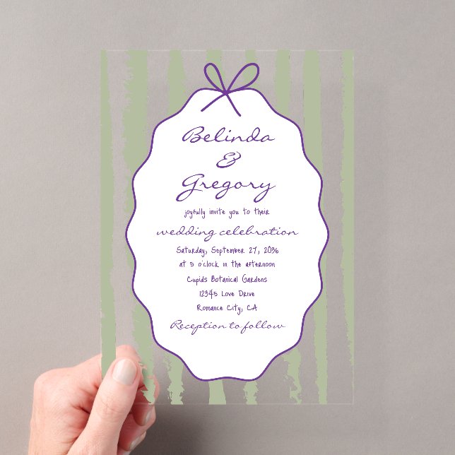 Invitations En Acrylique Whimsical Stripes Handwritten Painted Wedding  (In situ (ordinateur de poche))