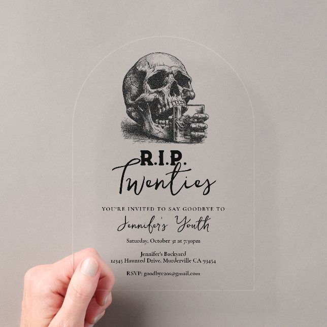 Invitations En Acrylique Whiskey Skull RIP Années 30e fête d'anniversaire (In situ (ordinateur de poche))