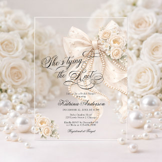 Invitations En Acrylique White Bow She's Tying the Knot Bridal Shower