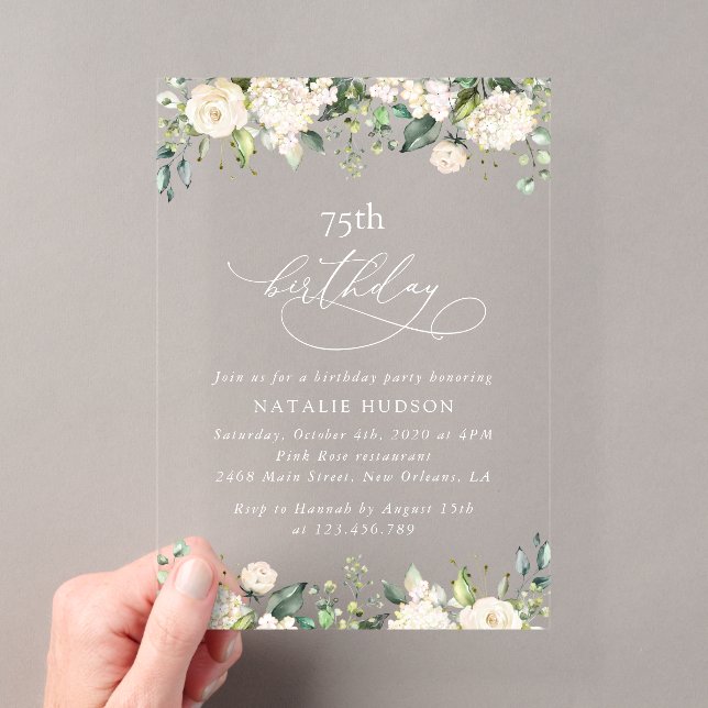 Invitations En Acrylique White Flowers, Cream Flowers, Boho, Birthday (In situ (ordinateur de poche))
