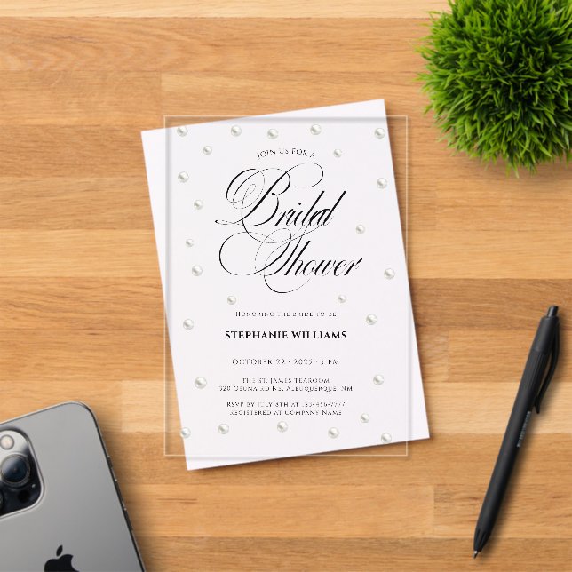 Invitations En Acrylique White Pearls Bridal Shower (Insitu (Carte d'invitation))