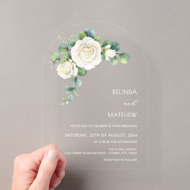 Invitations En Acrylique White Roses Floral Arch Clear (In situ (ordinateur de poche))