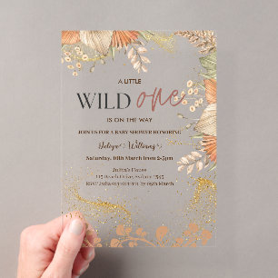 Invitations En Acrylique Wild One Baby shower fleur sauvage