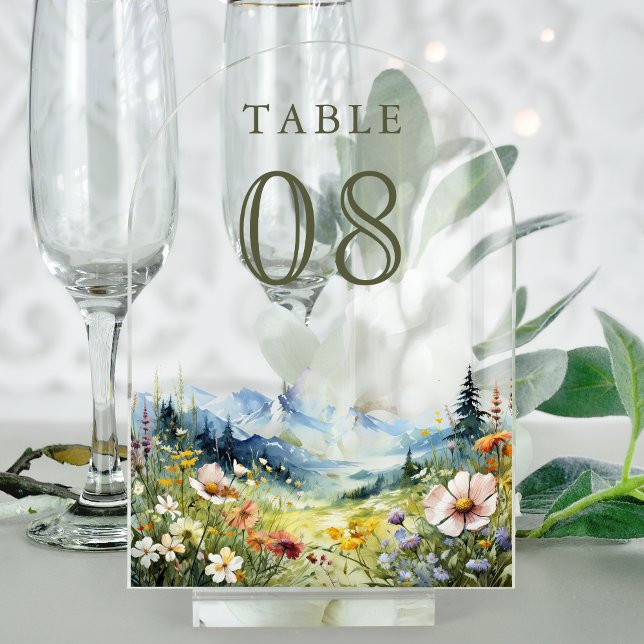 Invitations En Acrylique Wildflower Meadow Wedding Acrylic Table Number (Créateur téléchargé)
