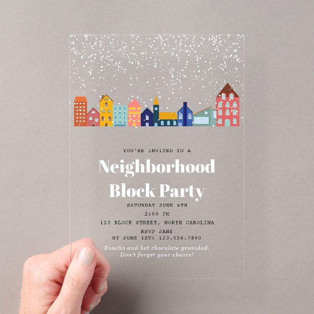 Invitations En Acrylique Winter Snow Neighborhood Block Party (In situ (ordinateur de poche))
