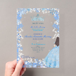 Invitations En Acrylique Winter Wonderland Snowflake Quinceañera