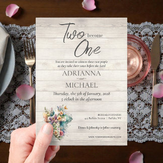 Invitations En Acrylique Wood Cross Floral Christian Two Become One