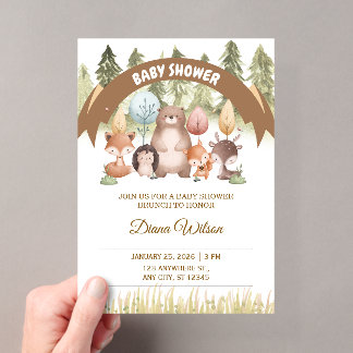 Invitations En Acrylique Woodland Forest Baby Shower Invite