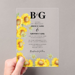 Invitations En Acrylique Yellow Aquarelle tournesol Monogramme Mariage