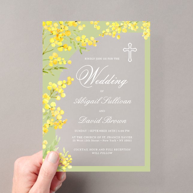 Invitations En Acrylique Yellow Flowers Arch on Green Religious Wedding (In situ (ordinateur de poche))