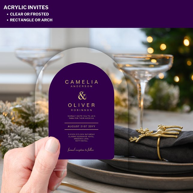 Invitations En Acrylique Zazzle Acrylique Mariage Profond Purple Or Arche T (Créateur téléchargé)