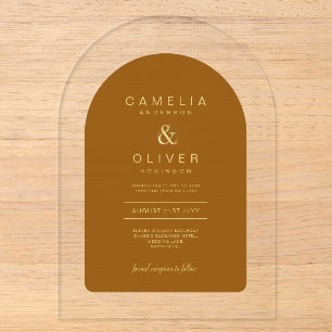 Invitations En Acrylique Zazzle Acylque Mariage Texte Arc Terracotta Or